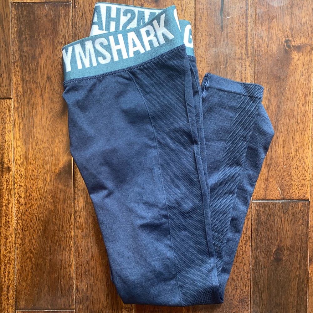 Gymshark Navy Blue High-Rise Leggings with Logo Waistband